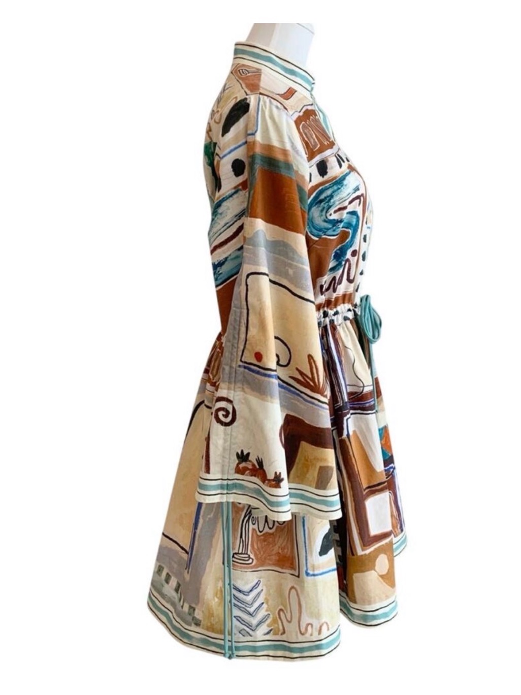 Alemais Multicolor Abstract Print Long Sleeve Drawstring Dress — image 2 of 4